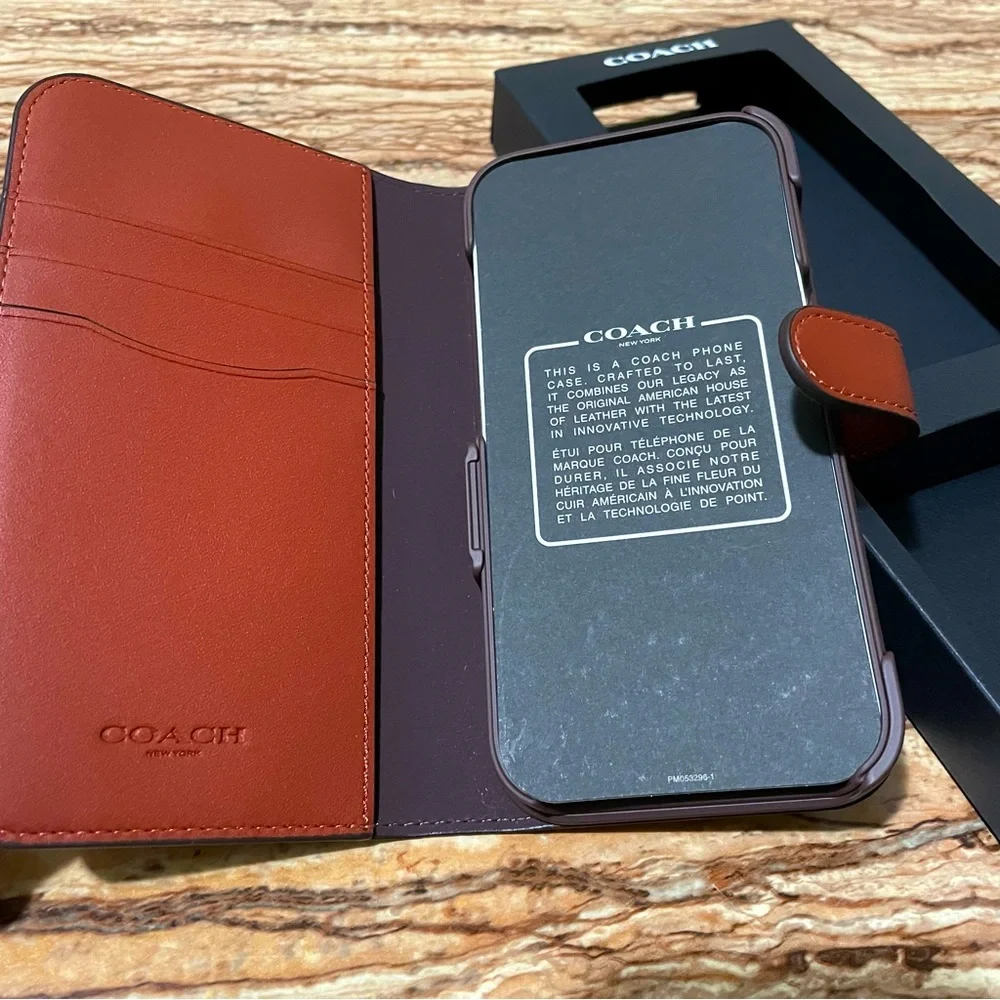 Coach Phonecase Brown Signature C Monogram Logo Folio Wallet Case iPhone 15 Pro